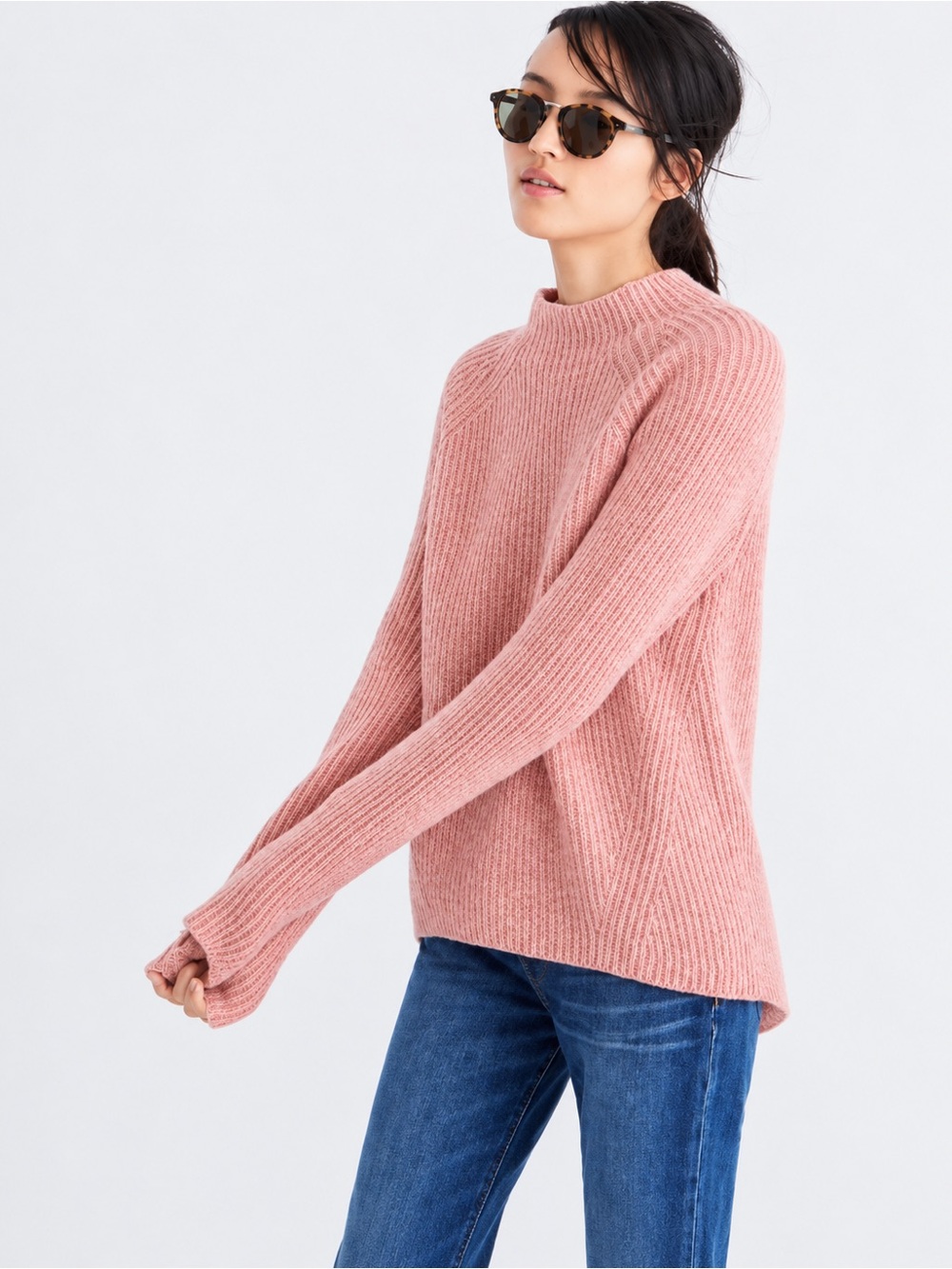 Madewell Northfield Mockneck Sweater XS Heather Poinsettia Pink Wool Blend